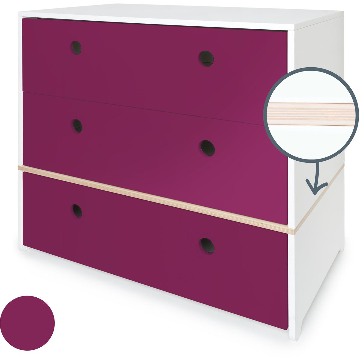 Commode 3 tiroirs COLORFLEX Abitare Kids façades tiroirs plum 