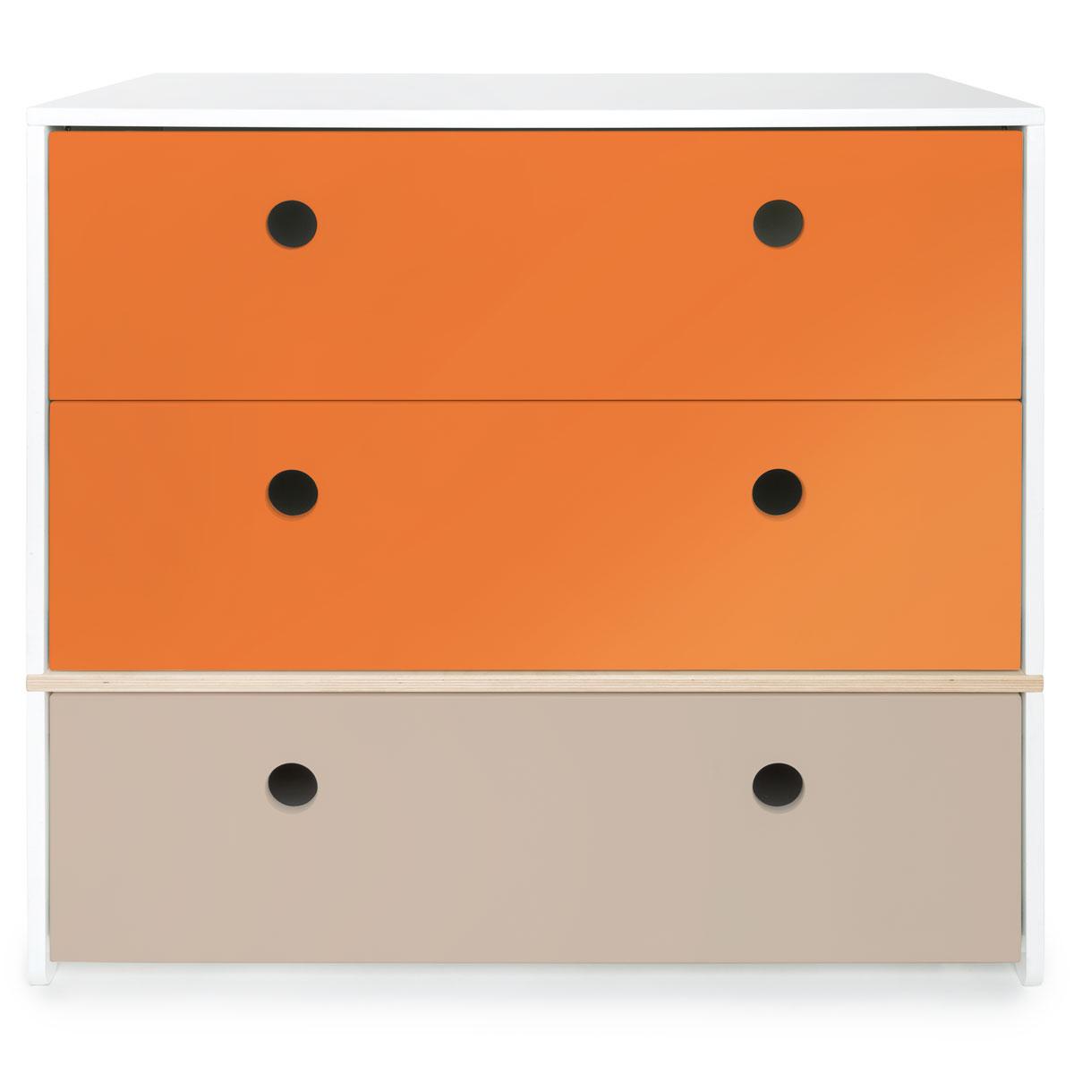 Commode 3 tiroirs COLORFLEX Abitare Kids façades tiroirs pure orange-pure orange-warm grey