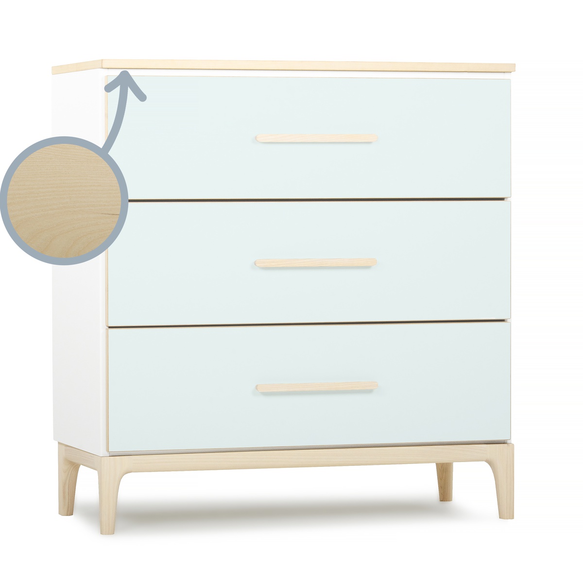 Commode 3 tiroirs NADO Curve finition frêne mint