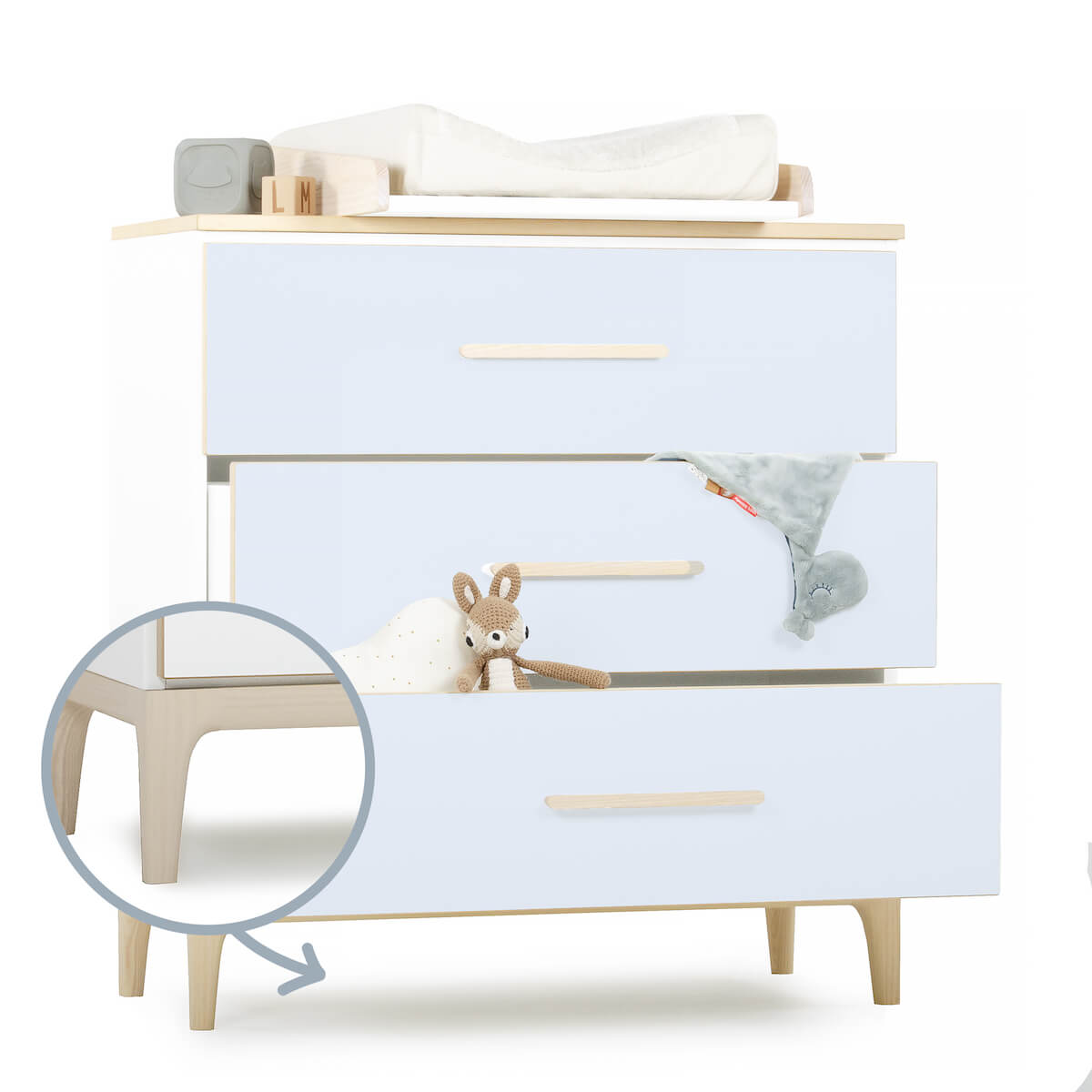 Commode 3 tiroirs NADO Curve finition frêne sky blue
