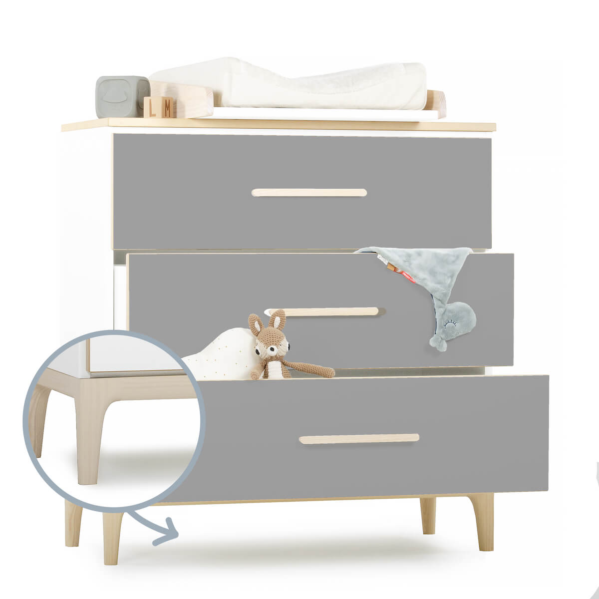 Commode 3 tiroirs NADO Curve finition frêne slate grey