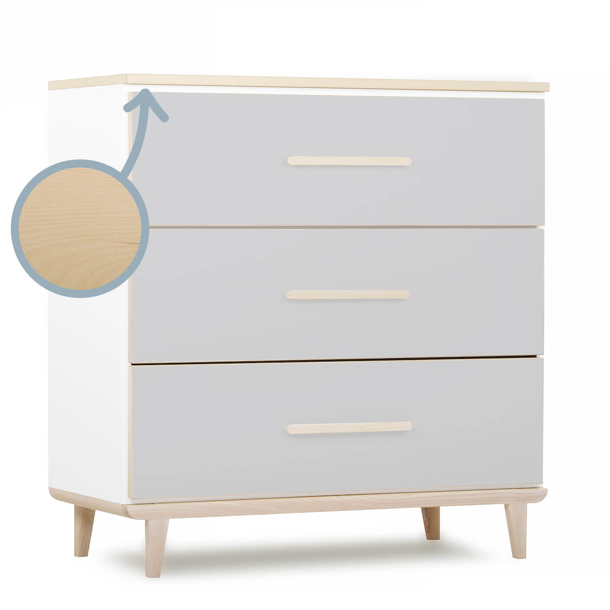 Commode 3 tiroirs NADO Retro finition frêne manhattan grey