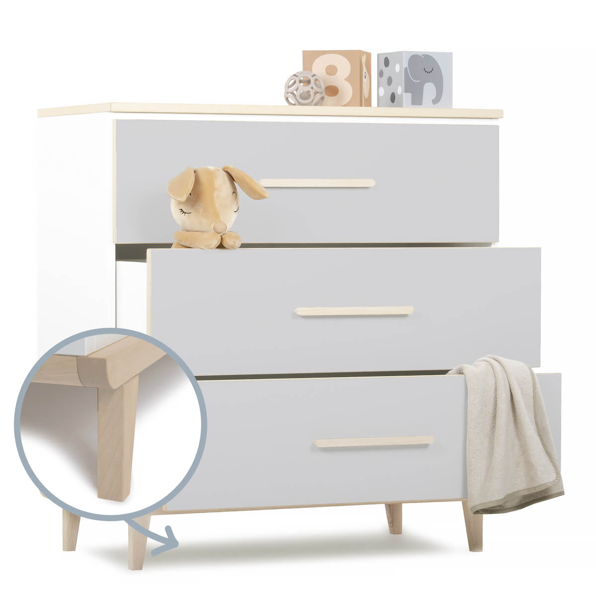 Commode 3 tiroirs NADO Retro finition frêne manhattan grey