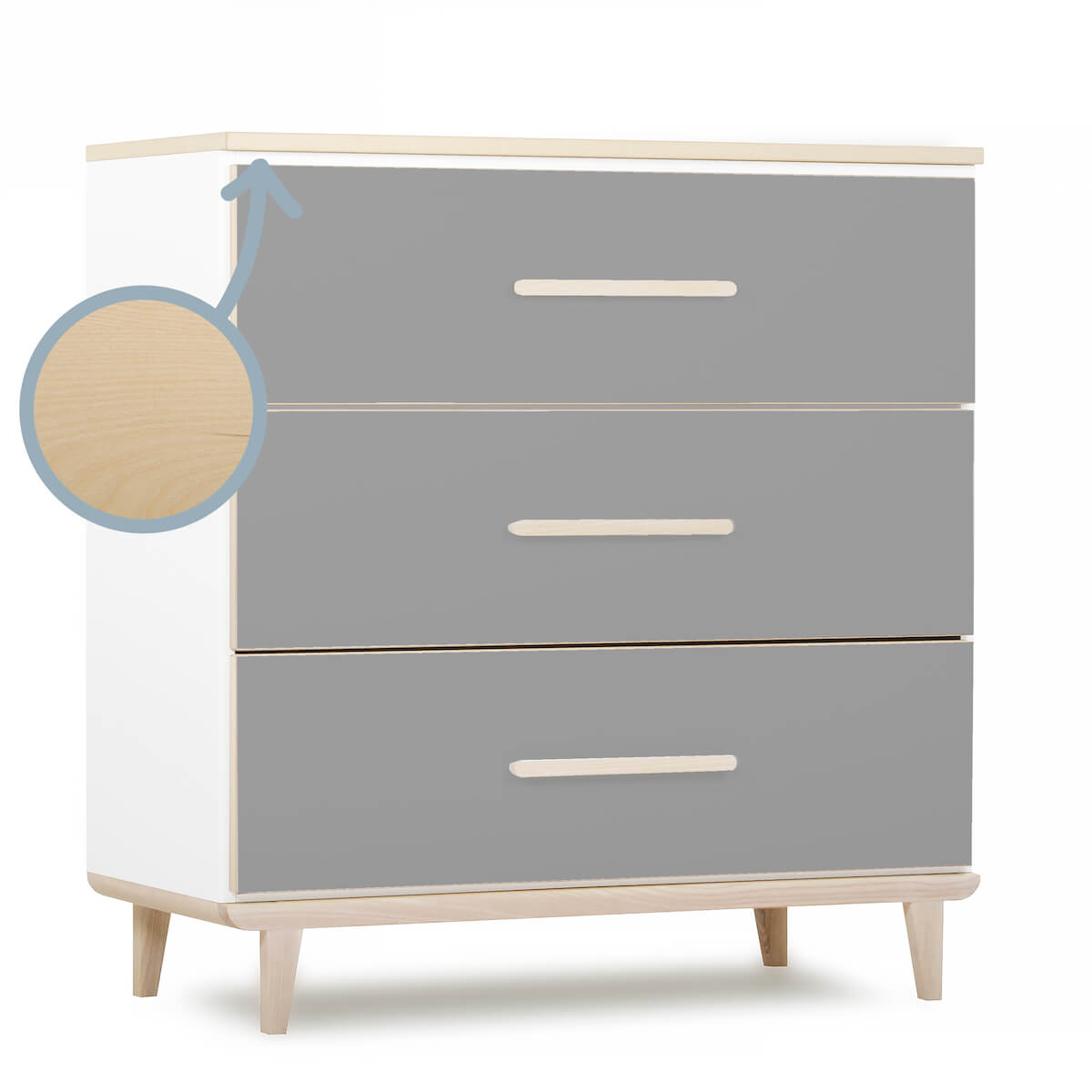 Commode 3 tiroirs NADO Retro finition frêne slate grey