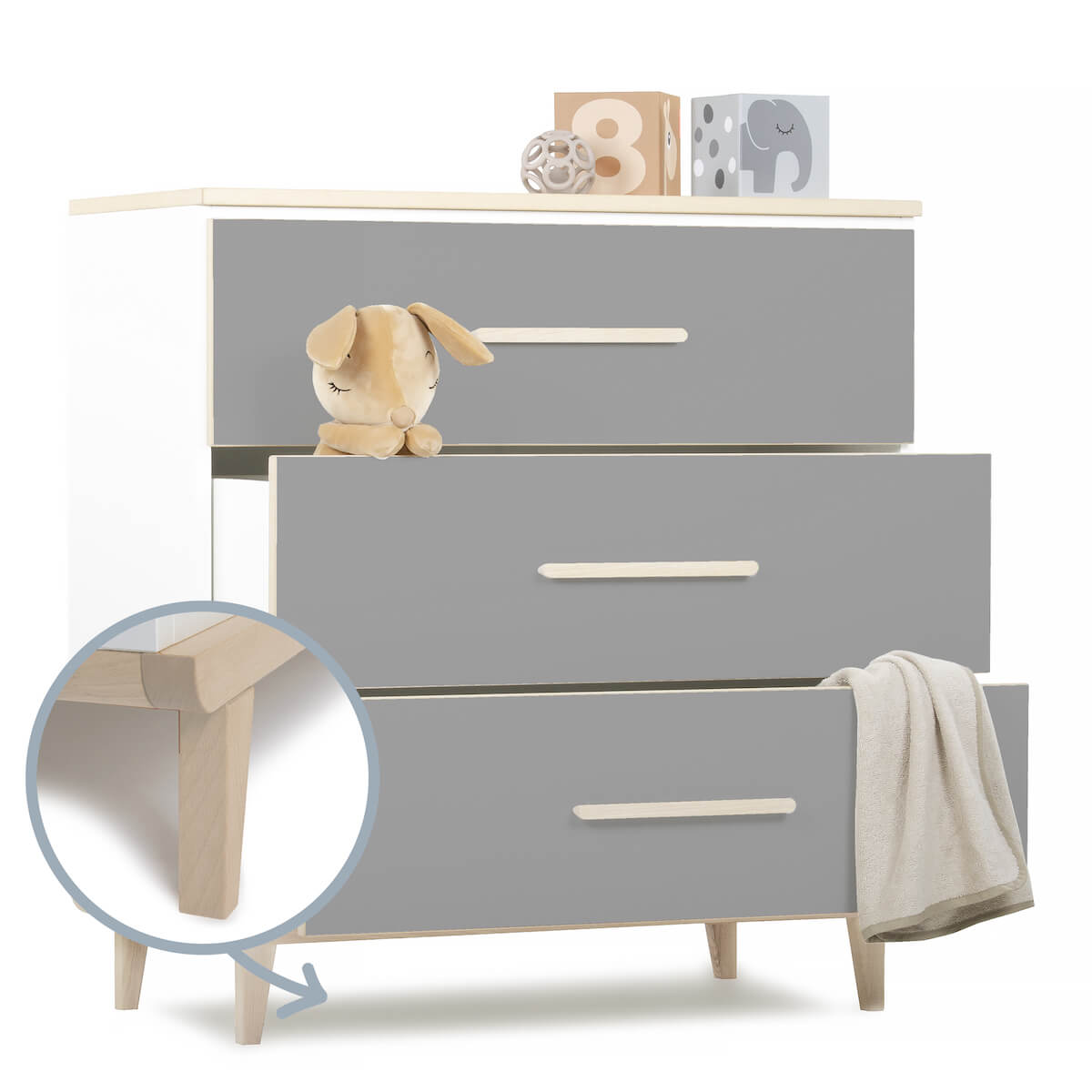 Commode 3 tiroirs NADO Retro finition frêne slate grey