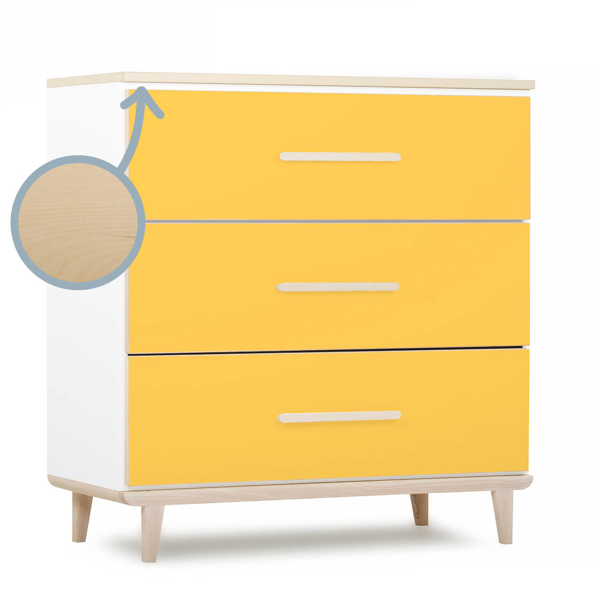 Commode 3 tiroirs NADO Retro finition frêne sunshine yellow