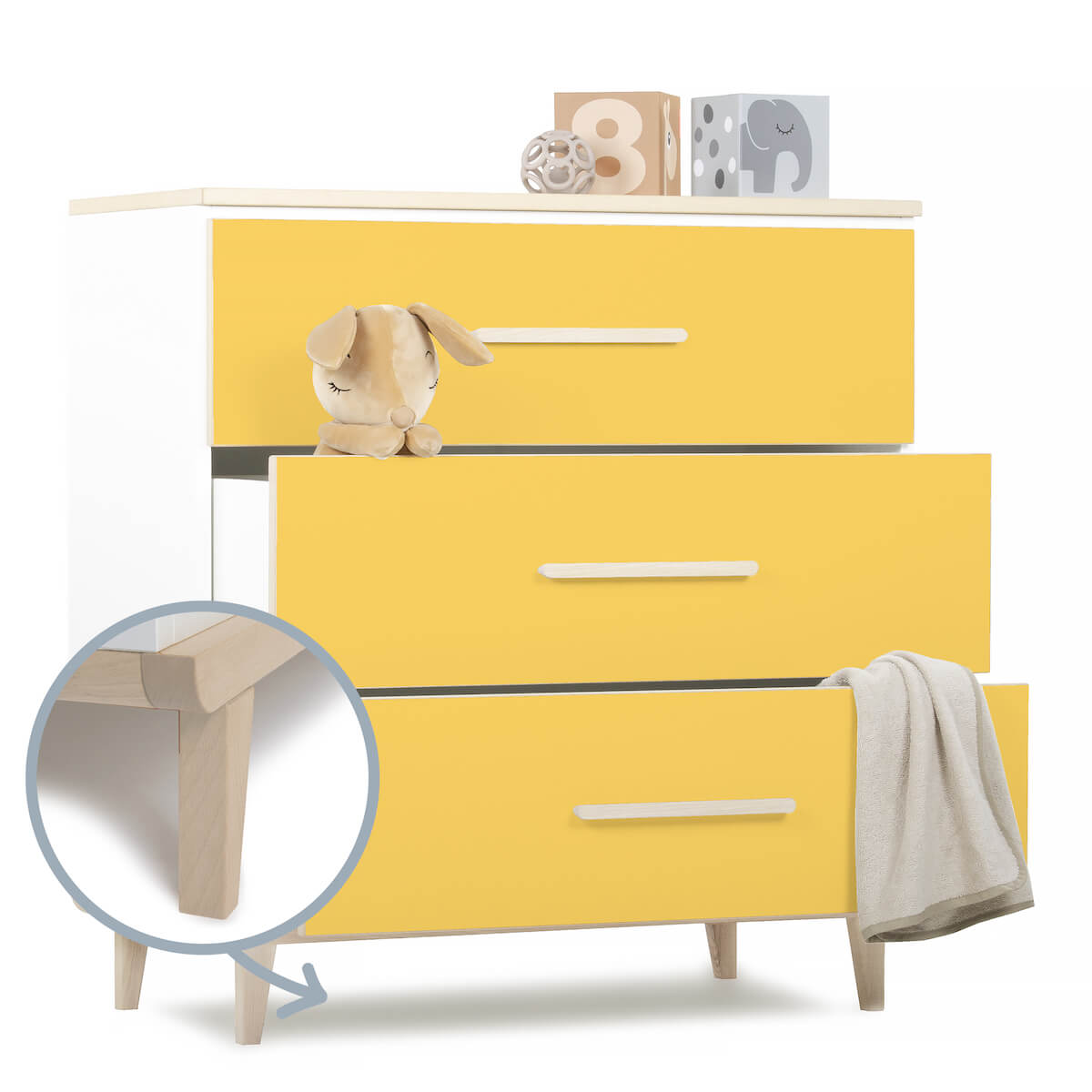 Commode 3 tiroirs NADO Retro finition frêne sunshine yellow