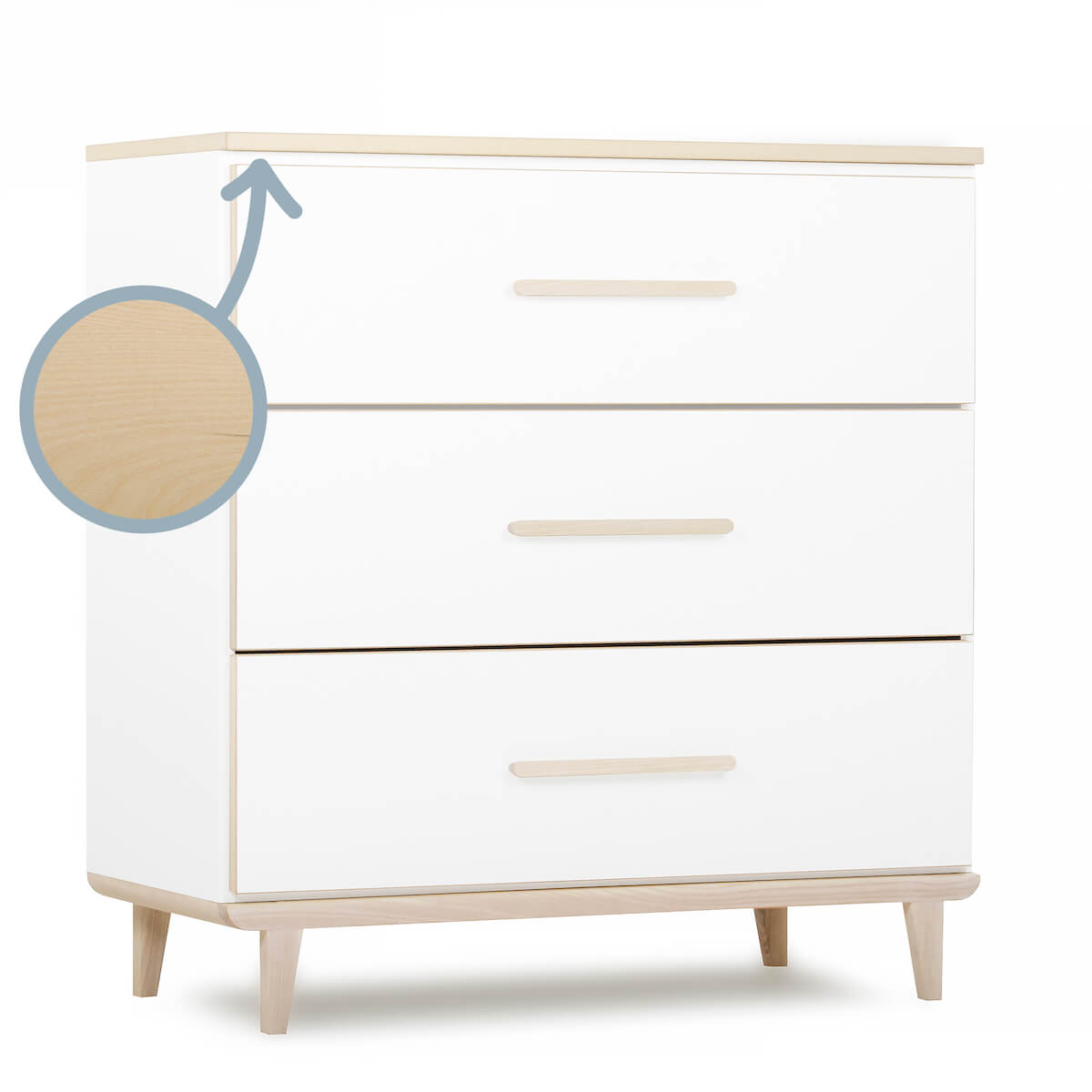 Commode 3 tiroirs NADO Retro finition frêne white