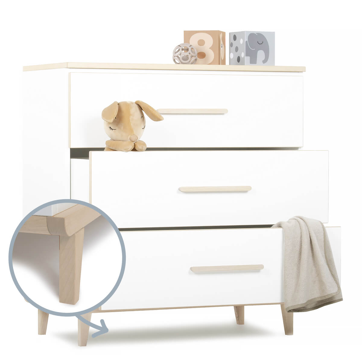 Commode 3 tiroirs NADO Retro finition frêne white