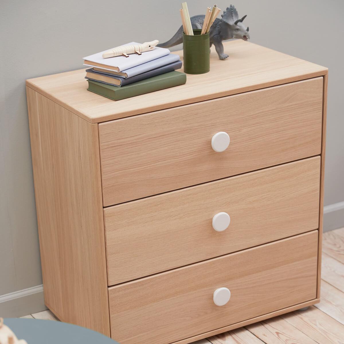 Commode 3 tiroirs POPSICLE Flexa chêne-blanc