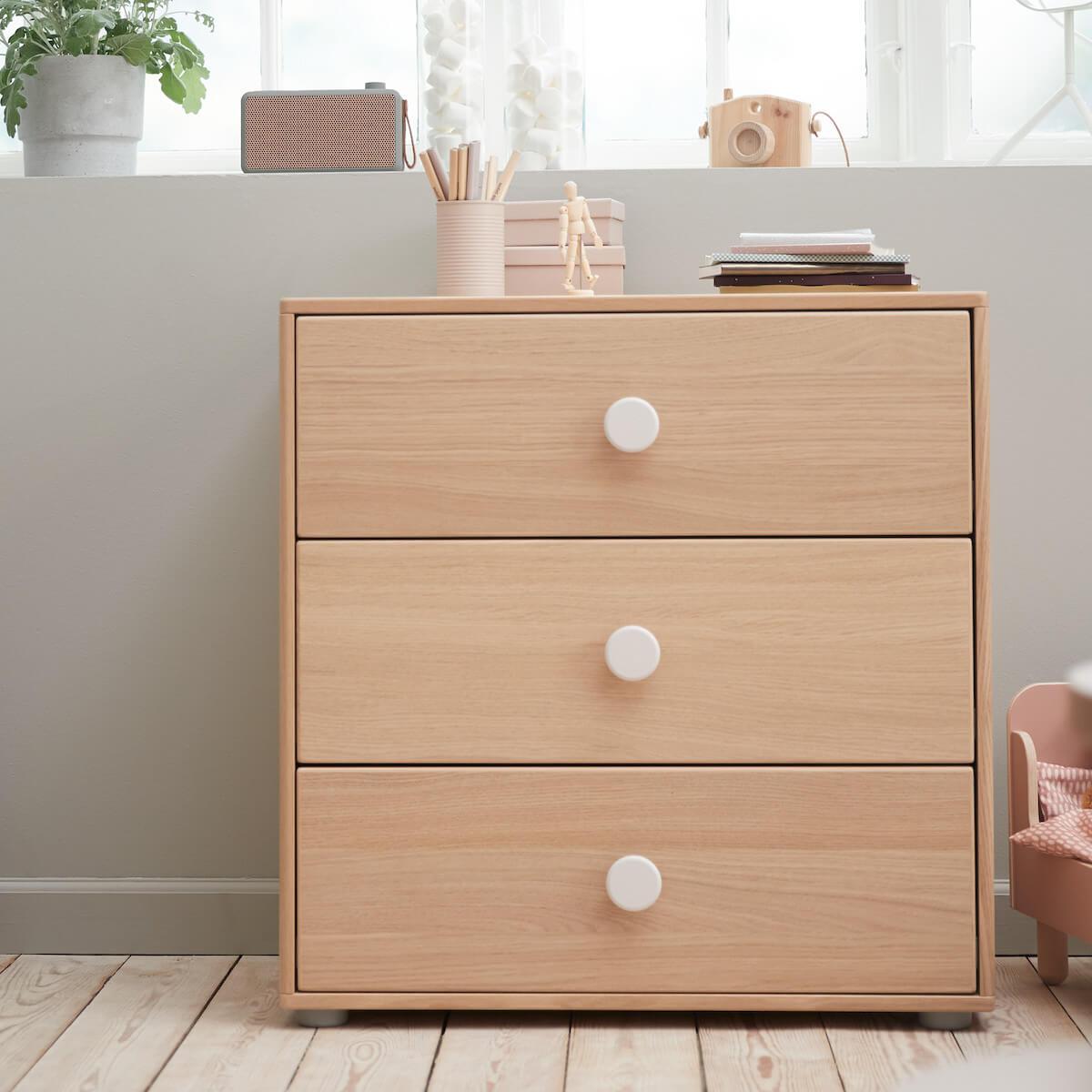 Commode 3 tiroirs POPSICLE Flexa chêne-blanc