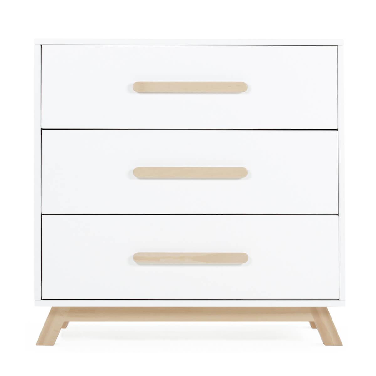 Commode 3 tiroirs SARA Basiak MDF blanc hêtre huilé