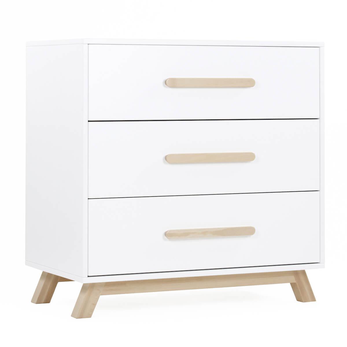 Commode 3 tiroirs SARA Basiak MDF blanc hêtre huilé