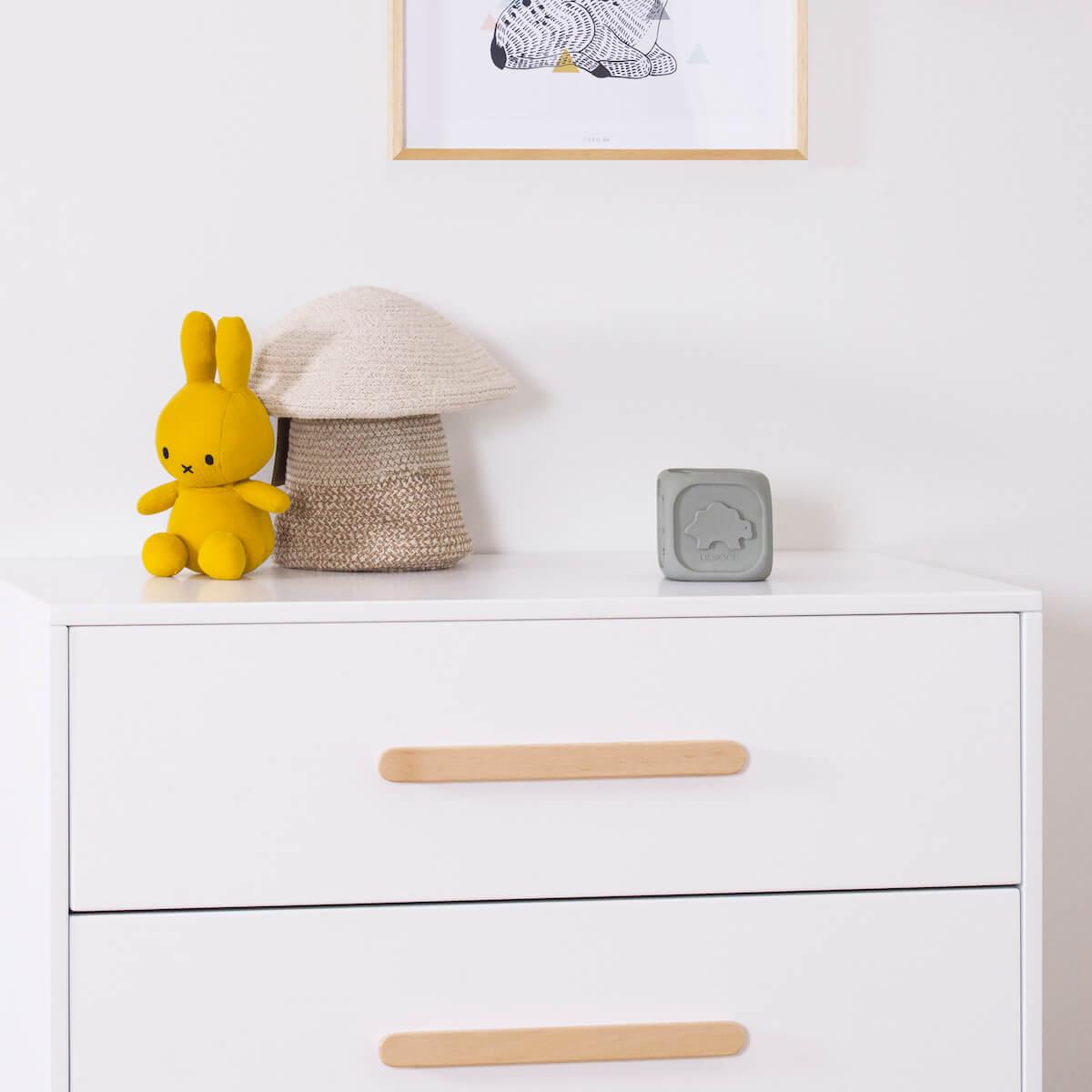 Commode 3 tiroirs SARA Basiak MDF blanc hêtre huilé