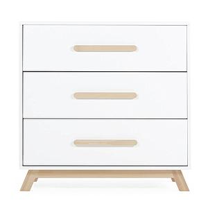 Commode 3 tiroirs SARA Basiak MDF blanc hêtre huilé