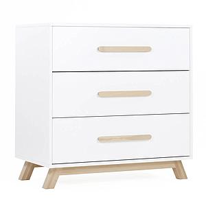 Commode 3 tiroirs SARA Basiak MDF blanc hêtre huilé