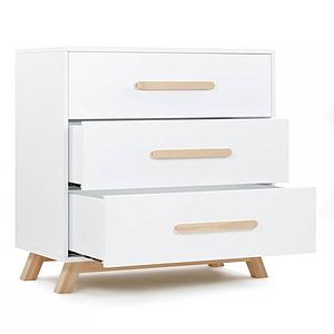 Commode 3 tiroirs SARA Basiak MDF blanc hêtre huilé
