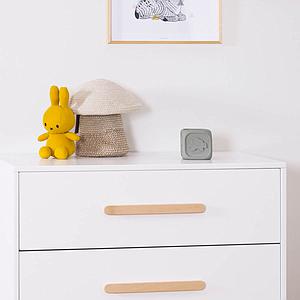 Commode 3 tiroirs SARA Basiak MDF blanc hêtre huilé