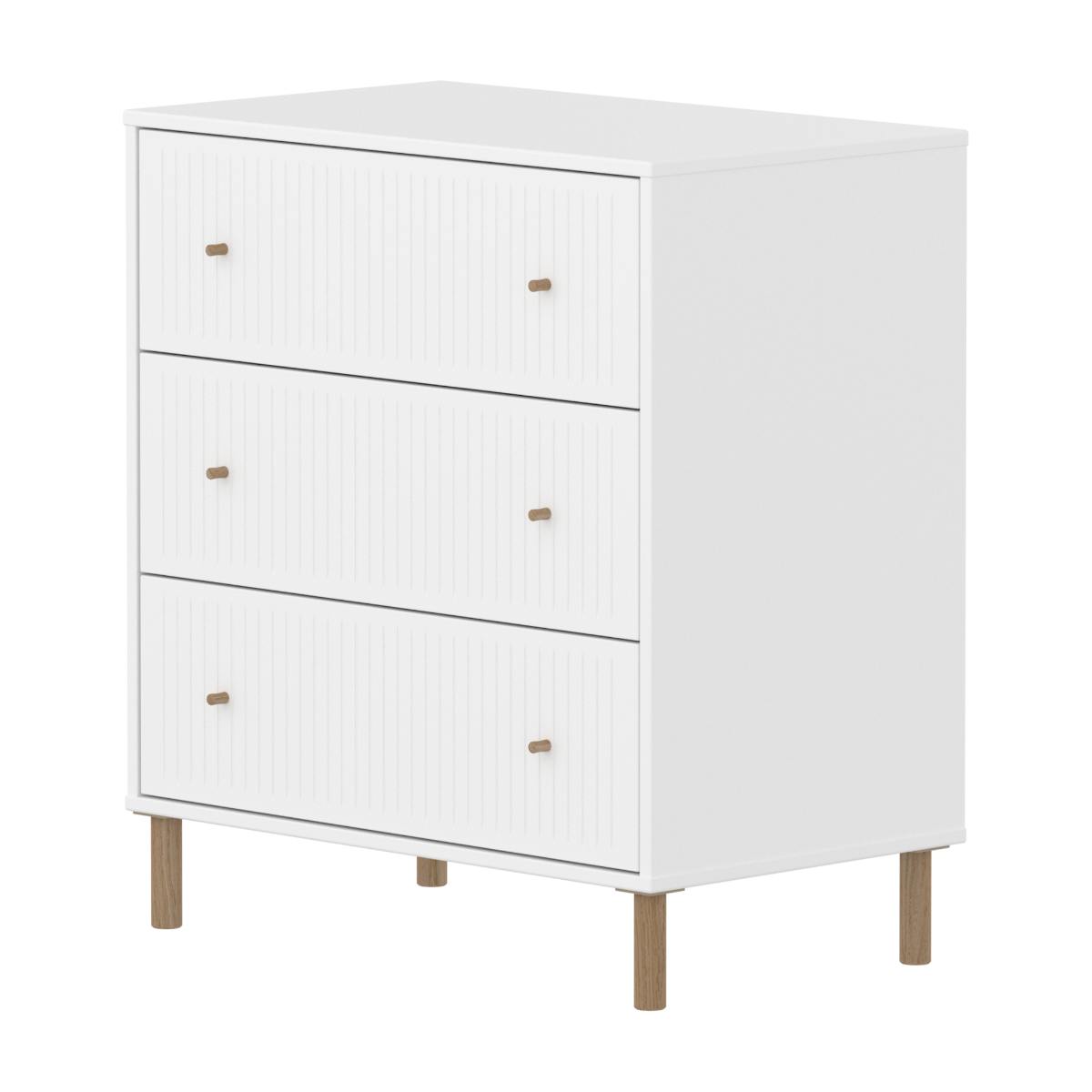 Commode à 3 tiroirs rainures avec pied SAGA Flexa blanc oak
