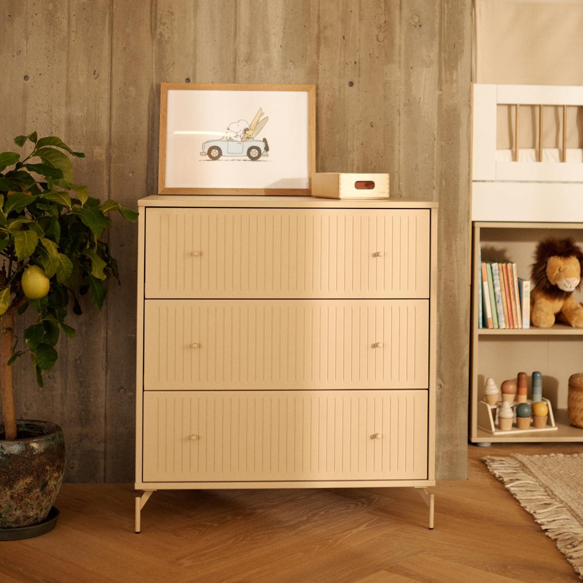 Commode à 3 tiroirs rainures avec pied SAGA Flexa oat