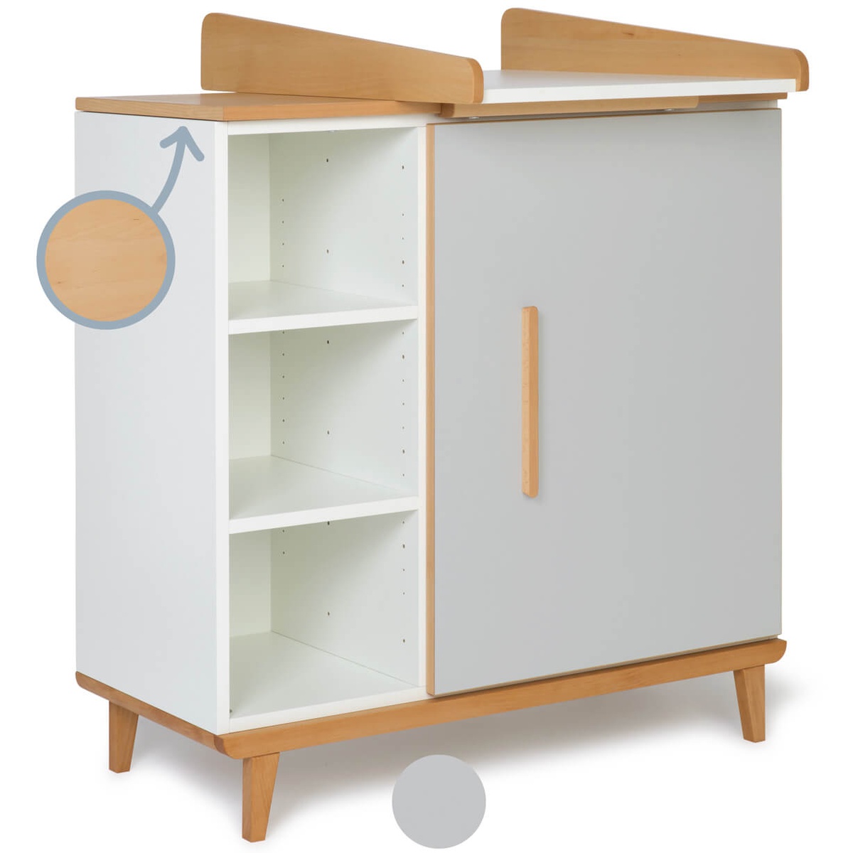 Commode à langer 1 porte 3 niches  NADO Retro finition hêtre manhattan grey