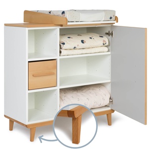 Commode à langer 1 porte 3 niches  NADO Retro finition hêtre manhattan grey