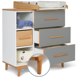 Commode à langer 3 tiroirs 3 niches NADO Retro finition hêtre slate grey