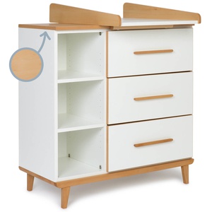 Commode à langer 3 tiroirs 3 niches NADO Retro finition hêtre white