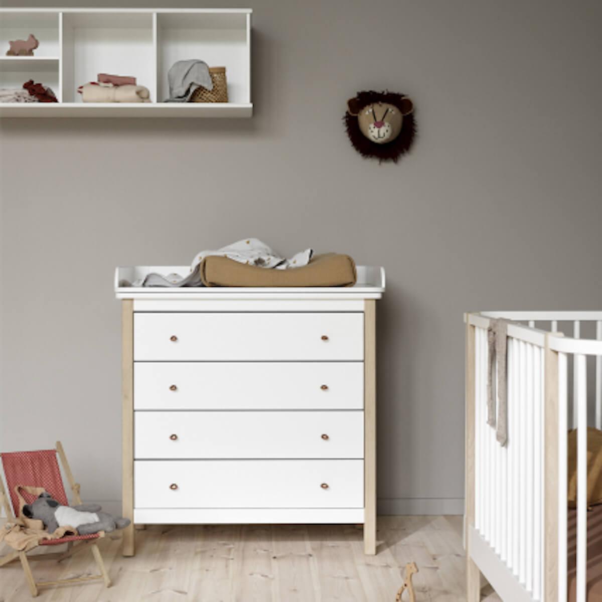 Commode à langer 4 tiroirs WOOD Oliver Furniture blanc-chêne