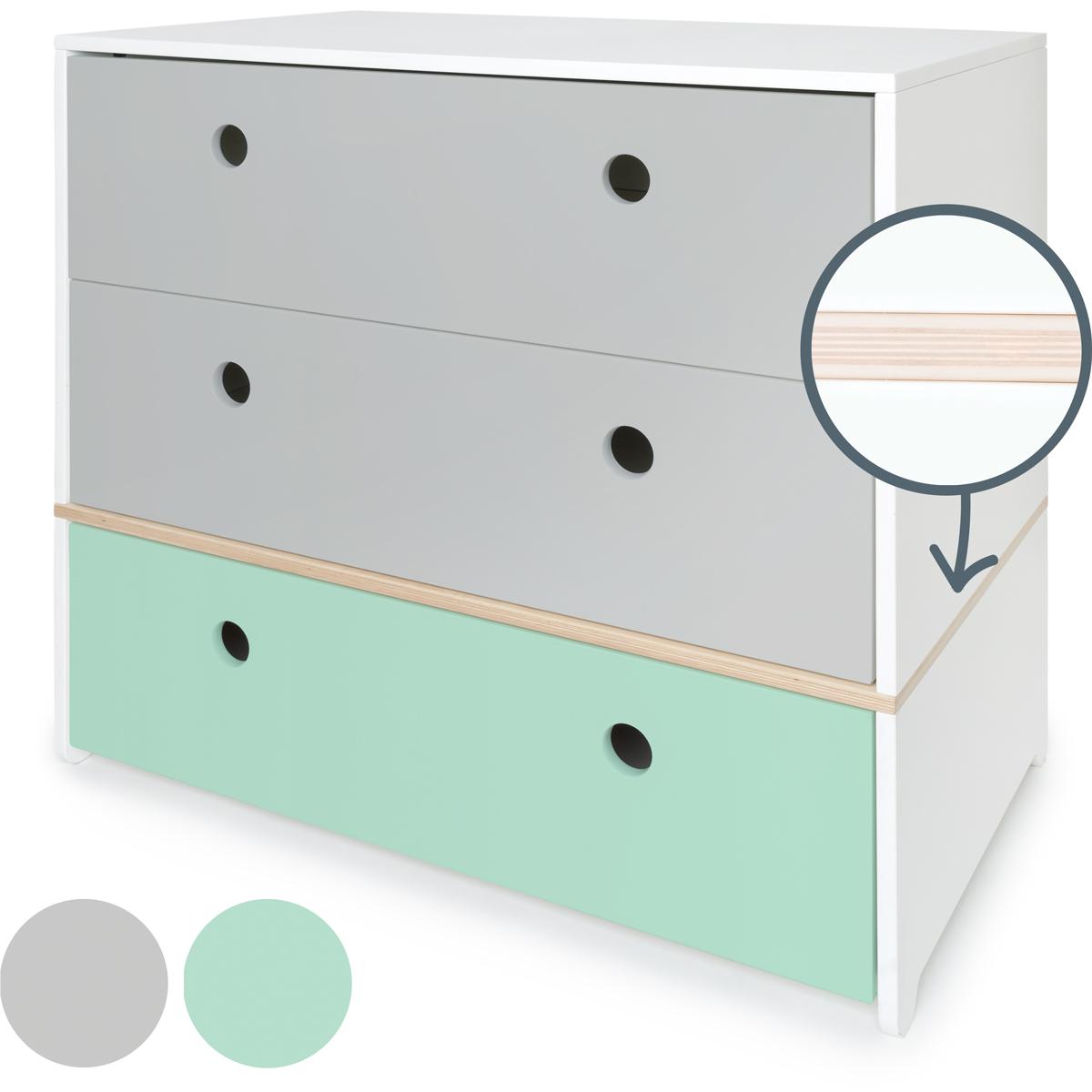 Commode COLORFLEX Abitare Kids façades tiroirs pearl grey-pearl grey-mint