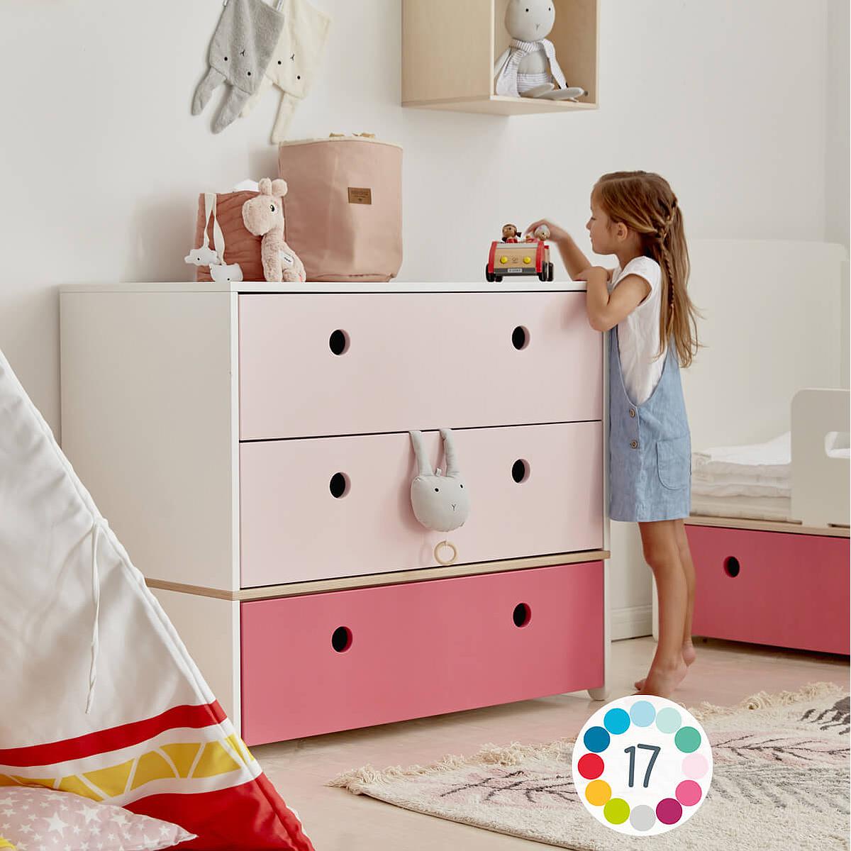 Commode COLORFLEX Abitare Kids façades tiroirs sweet pink-mint-pearl grey