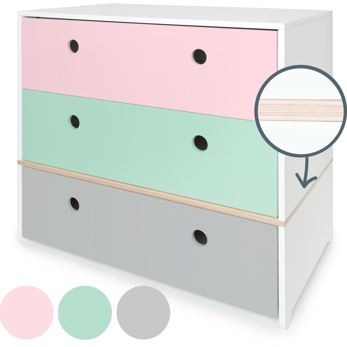 Commode COLORFLEX Abitare Kids façades tiroirs sweet pink-mint-pearl grey