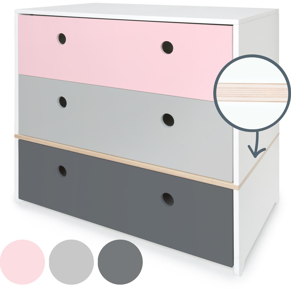Commode COLORFLEX Abitare Kids façades tiroirs sweet pink-pearl grey-space grey