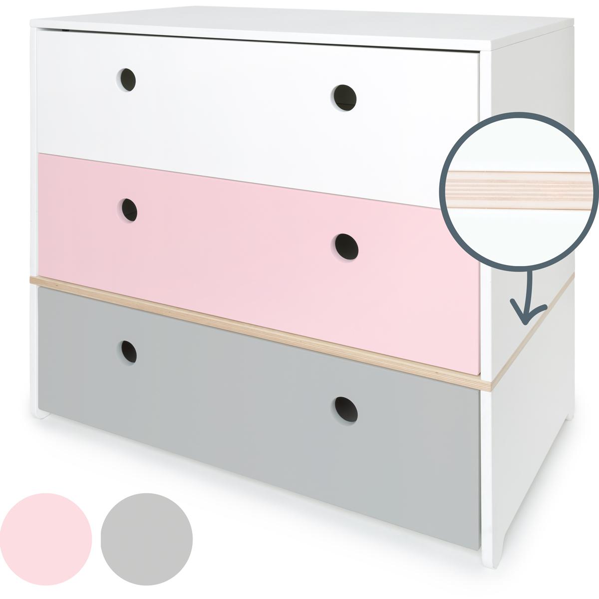 Commode COLORFLEX Abitare Kids façades tiroirs white-sweet pink-pearl grey 