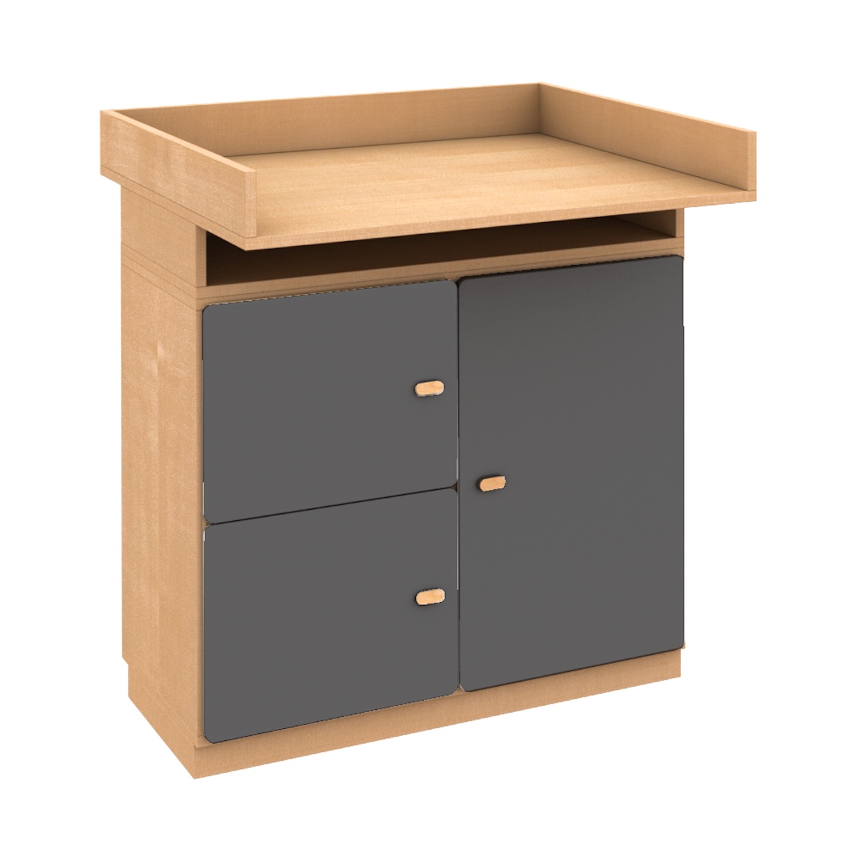 Commode-table à langer 93x78cm DESTYLE de Breuyn en hêtre naturel 3 portes anthracite