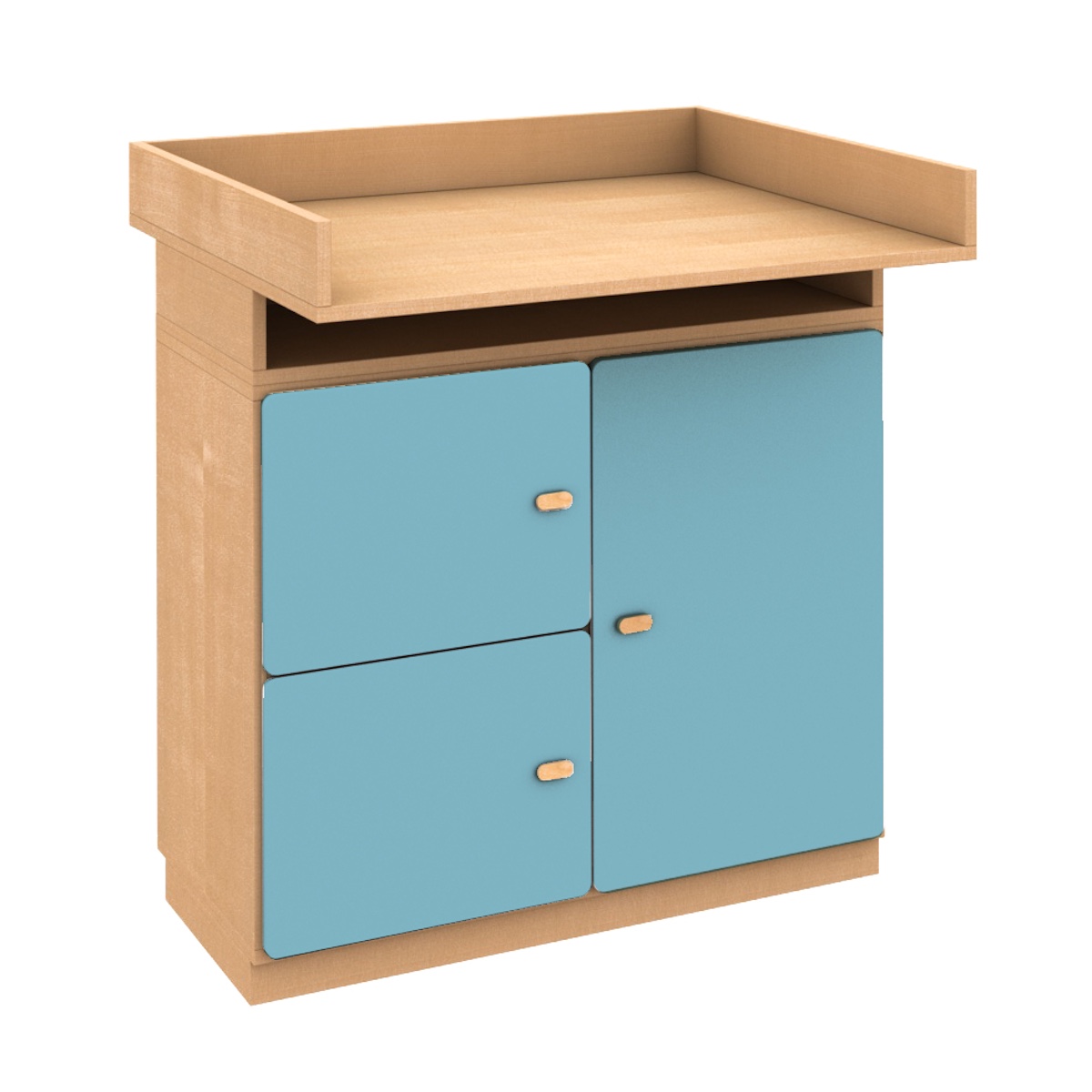 Commode-table à langer 93x78cm DESTYLE de Breuyn en hêtre naturel 3 portes blue