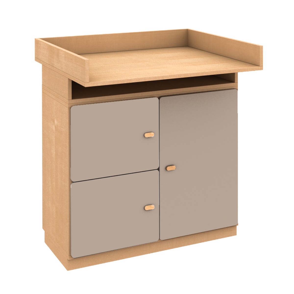 Commode-table à langer 93x78cm DESTYLE de Breuyn en hêtre naturel 3 portes light grey
