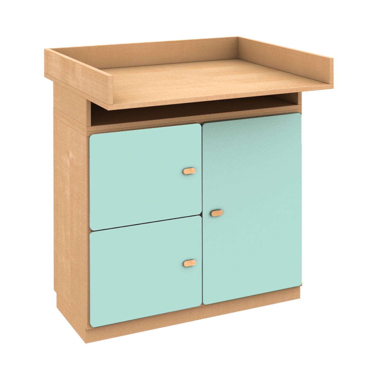 Commode-table à langer 93x78cm DESTYLE de Breuyn en hêtre naturel 3 portes mint