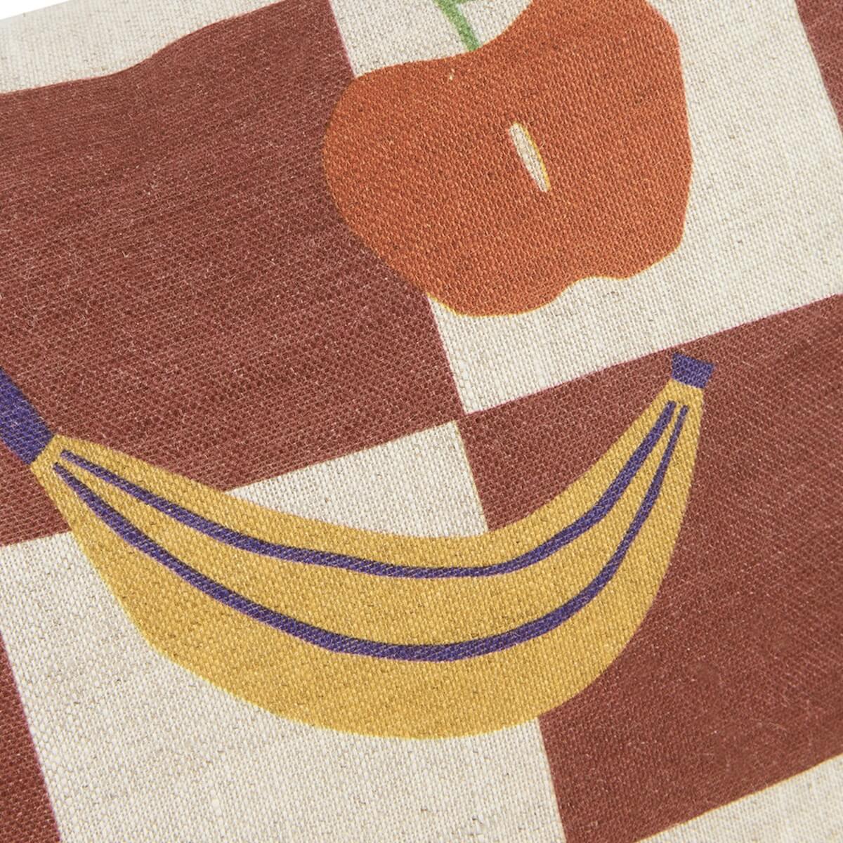 Coussin 33x22cm LIN FRANÇAIS VIBES S Nobodinoz Maroon checks fruits