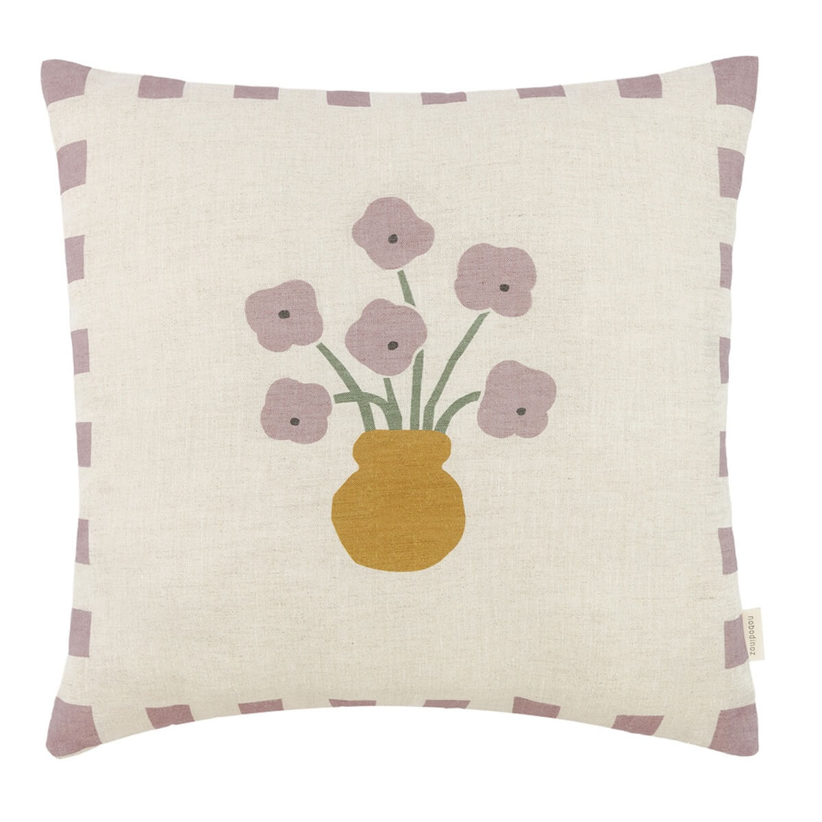 Coussin 40x40cm LIN FRANÇAIS VIBES Nobodinoz Lilac checks flowers