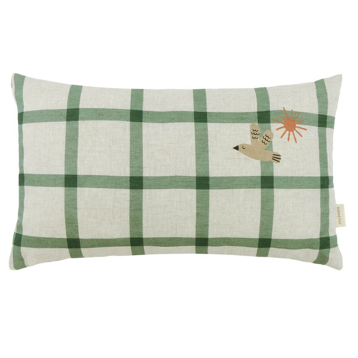 Coussin 44x25cm LIN FRANÇAIS VIBES M Nobodinoz Green windowpane bird