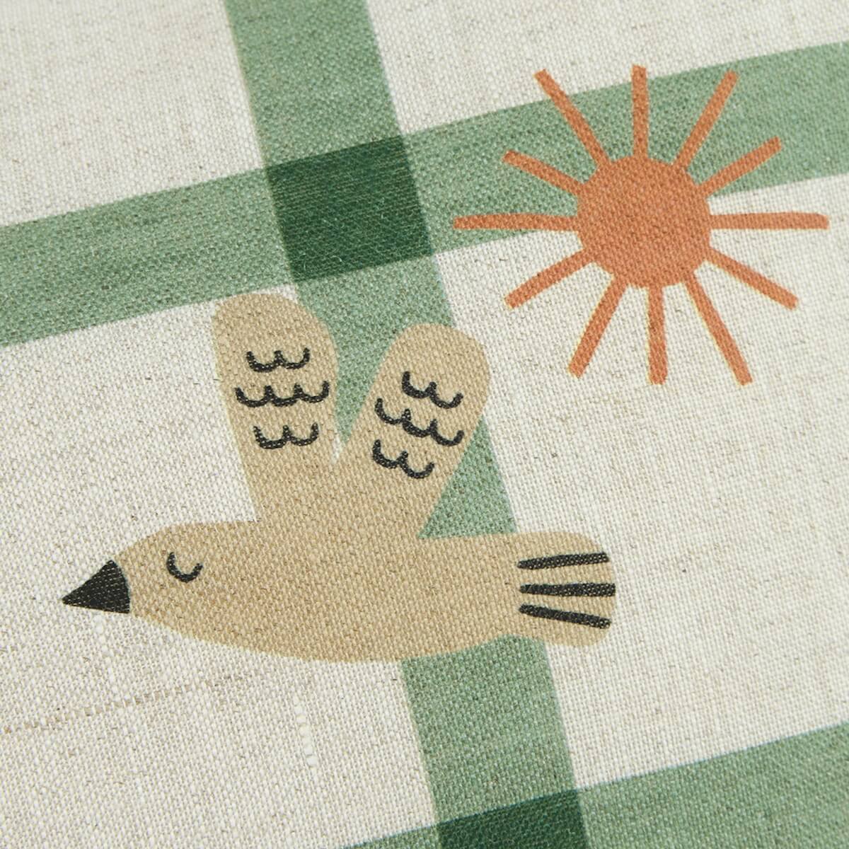 Coussin 44x25cm LIN FRANÇAIS VIBES M Nobodinoz Green windowpane bird