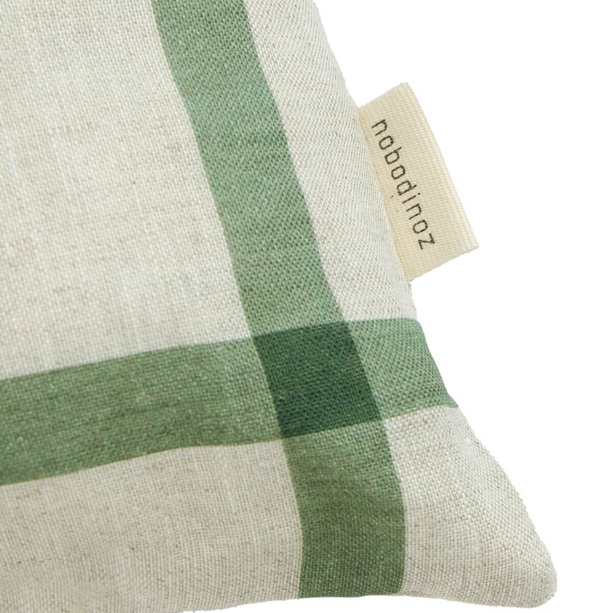 Coussin 44x25cm LIN FRANÇAIS VIBES M Nobodinoz Green windowpane bird