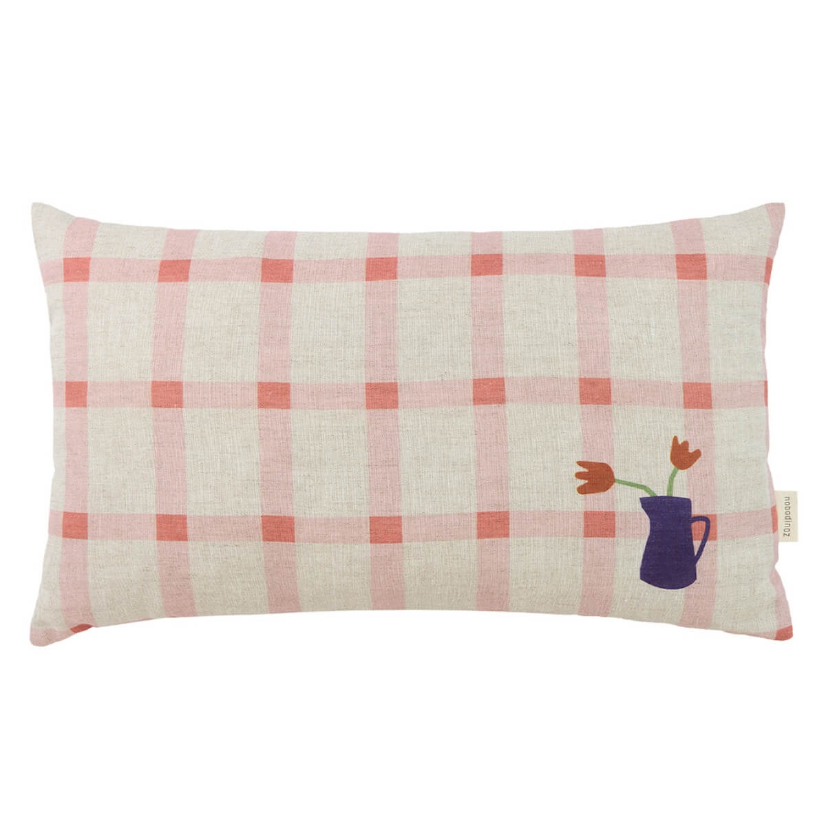 Coussin 44x25cm LIN FRANÇAIS VIBES M Nobodinoz Pink windowpane tulips