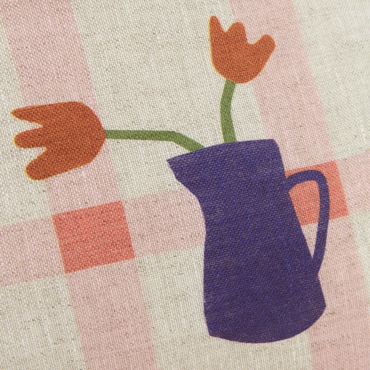 Coussin 44x25cm LIN FRANÇAIS VIBES M Nobodinoz Pink windowpane tulips