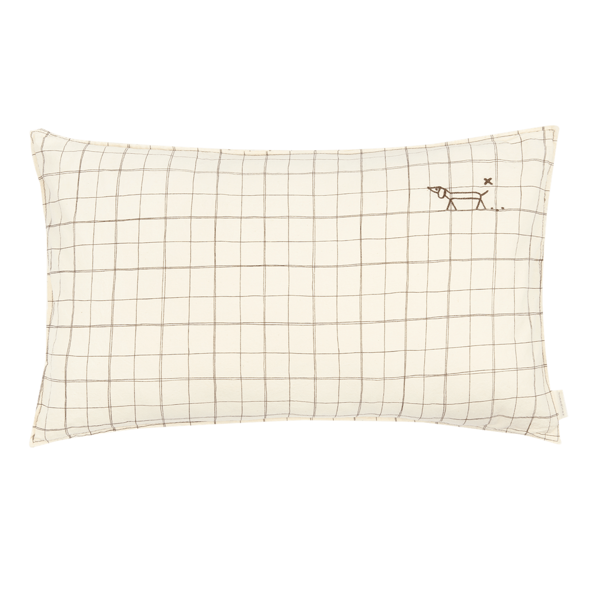 Coussin 50x30cm FRENCH LINEN Nobodinoz embroided natural grid