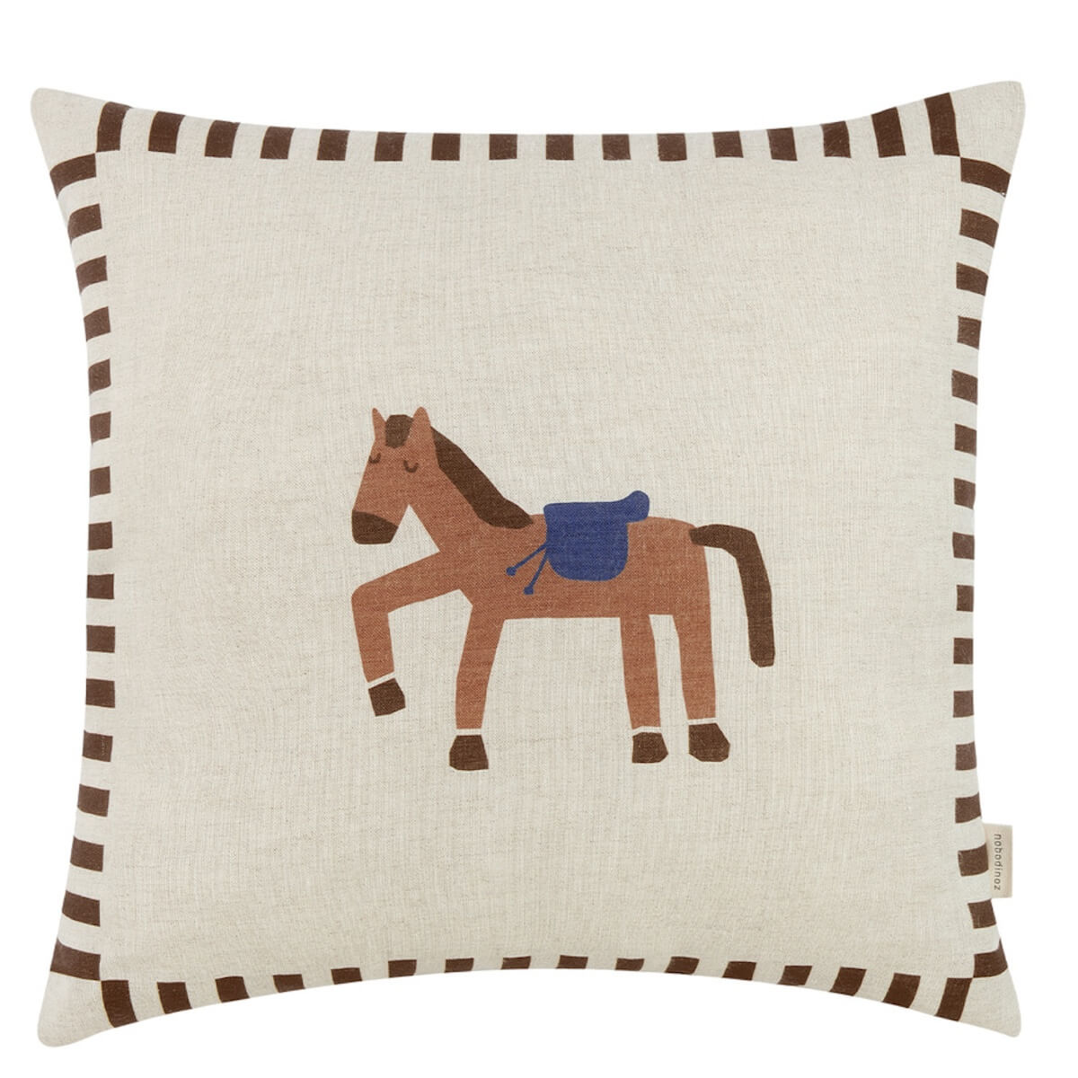 Coussin carré LIN FRANÇAIS VIBES Nobodinoz Charcoal stripes horse