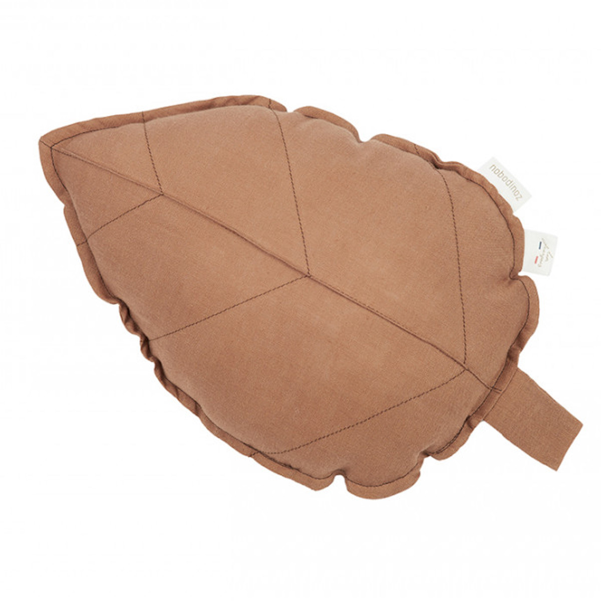 Coussin feuille LIN FRANÇAIS Nobodinoz Noisette