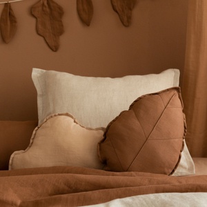 Coussin feuille LIN FRANÇAIS Nobodinoz Noisette