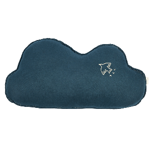 Coussin nuage 50x28cm FRENCH LINEN Nobodinoz embroided deep blue